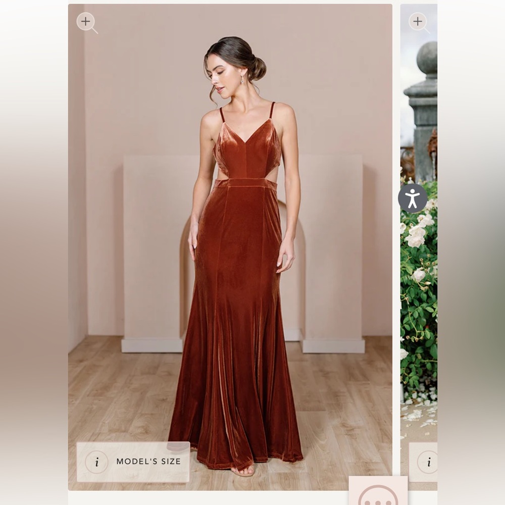 Revelry Velvet Dress~Size 0~Petite Maxi:41in waist to hem~Color:Rust